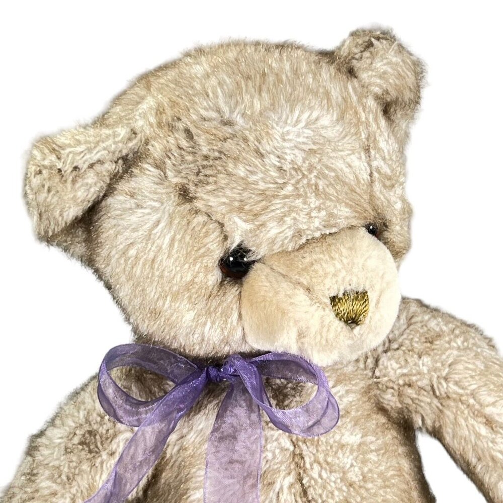Vtg Commonwealth 2001 Plush Teddy Bear Stuffed Animal Beige Tan Purple Bow - Picture 2 of 12